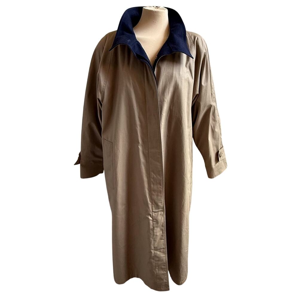 VTG 80s London Fog Trench Coat Womens sz 14 P Khaki Lined Preppy Classic